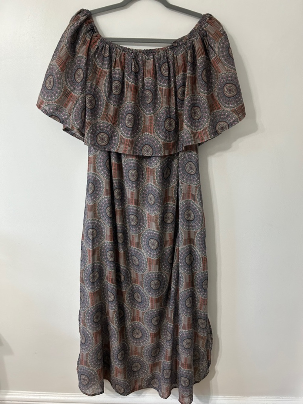 World Market Dress Off-Shoulder Maxi Bohemian Festival Side Slit Flowy